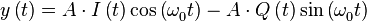 y\left( t \right)=A \cdot I \left( t \right)\cos \left( \omega _{0}^{{}}t \right) - A \cdot Q \left( t \right)\sin \left( \omega _{0}^{{}}t \right)